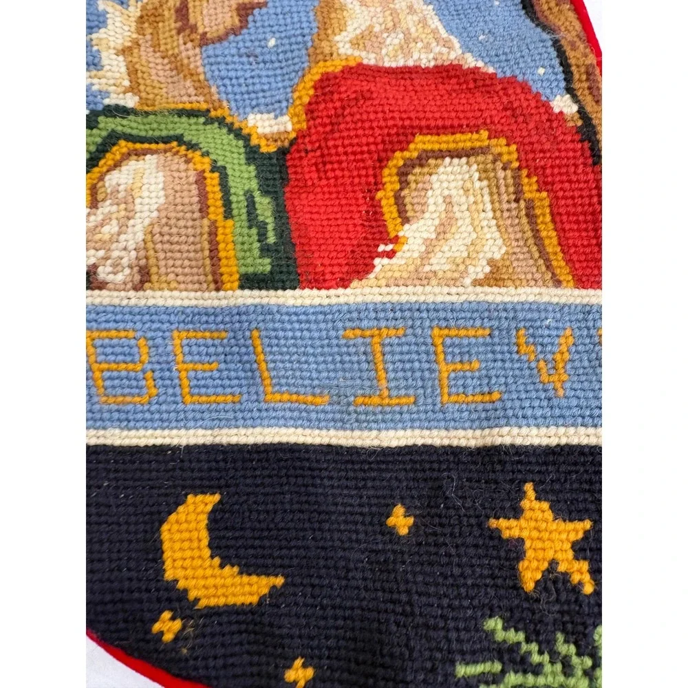 Miller's Collection Wool Needlepoint Christmas Stocking Horses I‎ Believe Laura